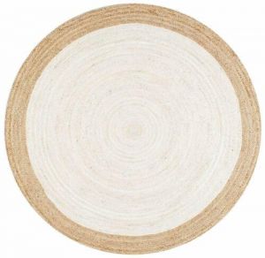 שטיח עגול עשוי כותנה בצבעים: לבן, וקפה.